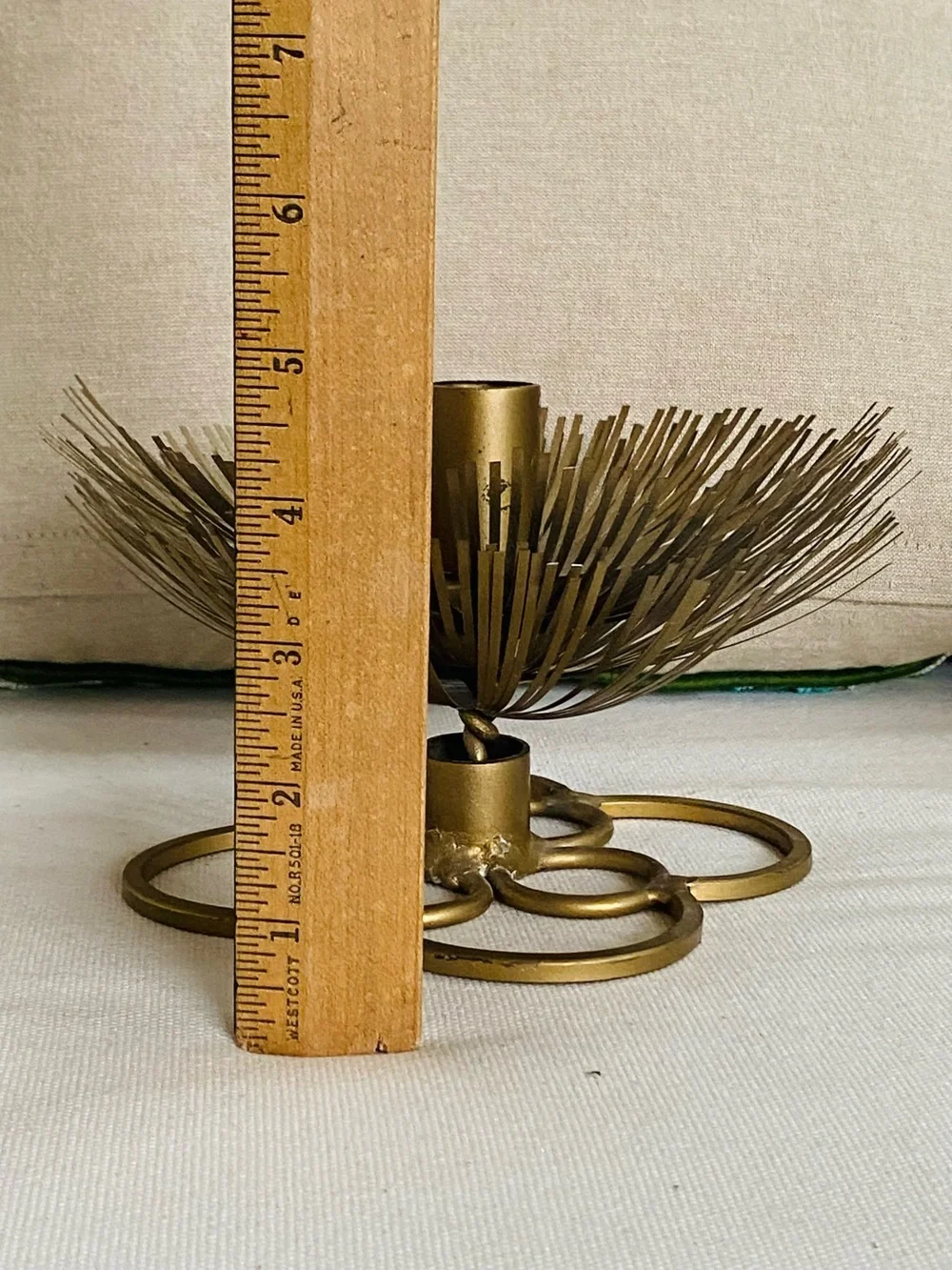Large VTG Brass Starburst Fringe Candle Holder Mid Century Modern Clover Base